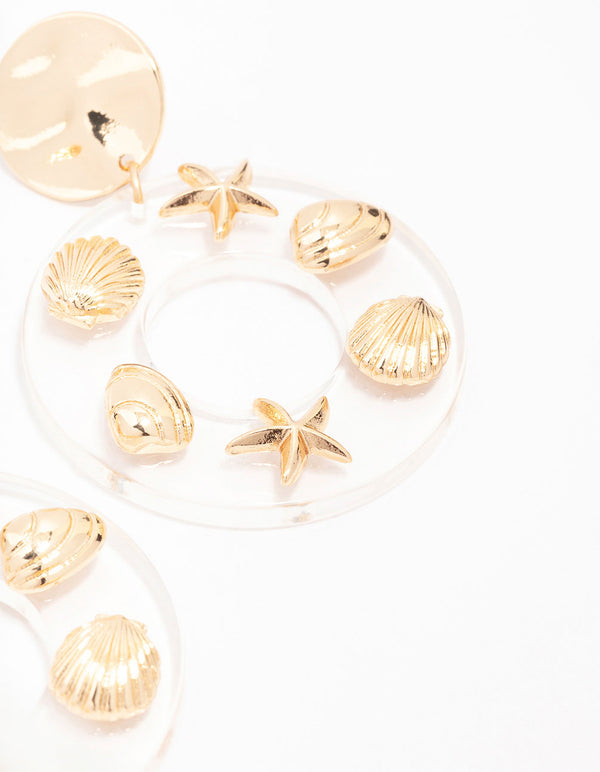 Acrylic Disc Sea Charm Drop Earrings