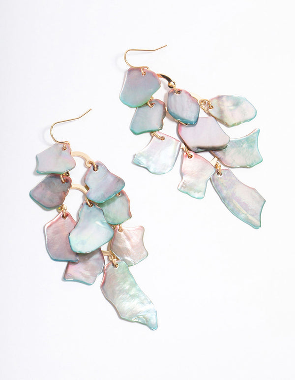Blue Genuine Shell Layered Petal Drop Earrings