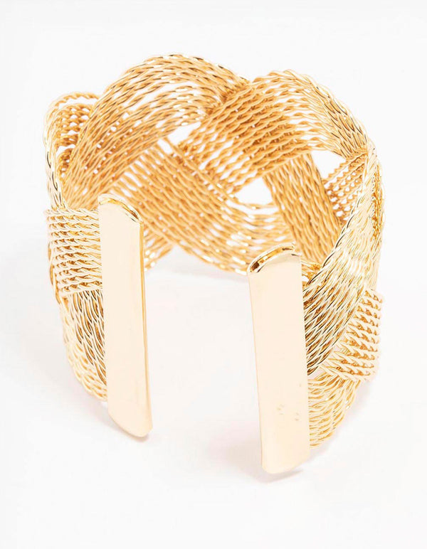 Gold Cross Over Twisted Wrist Cuff