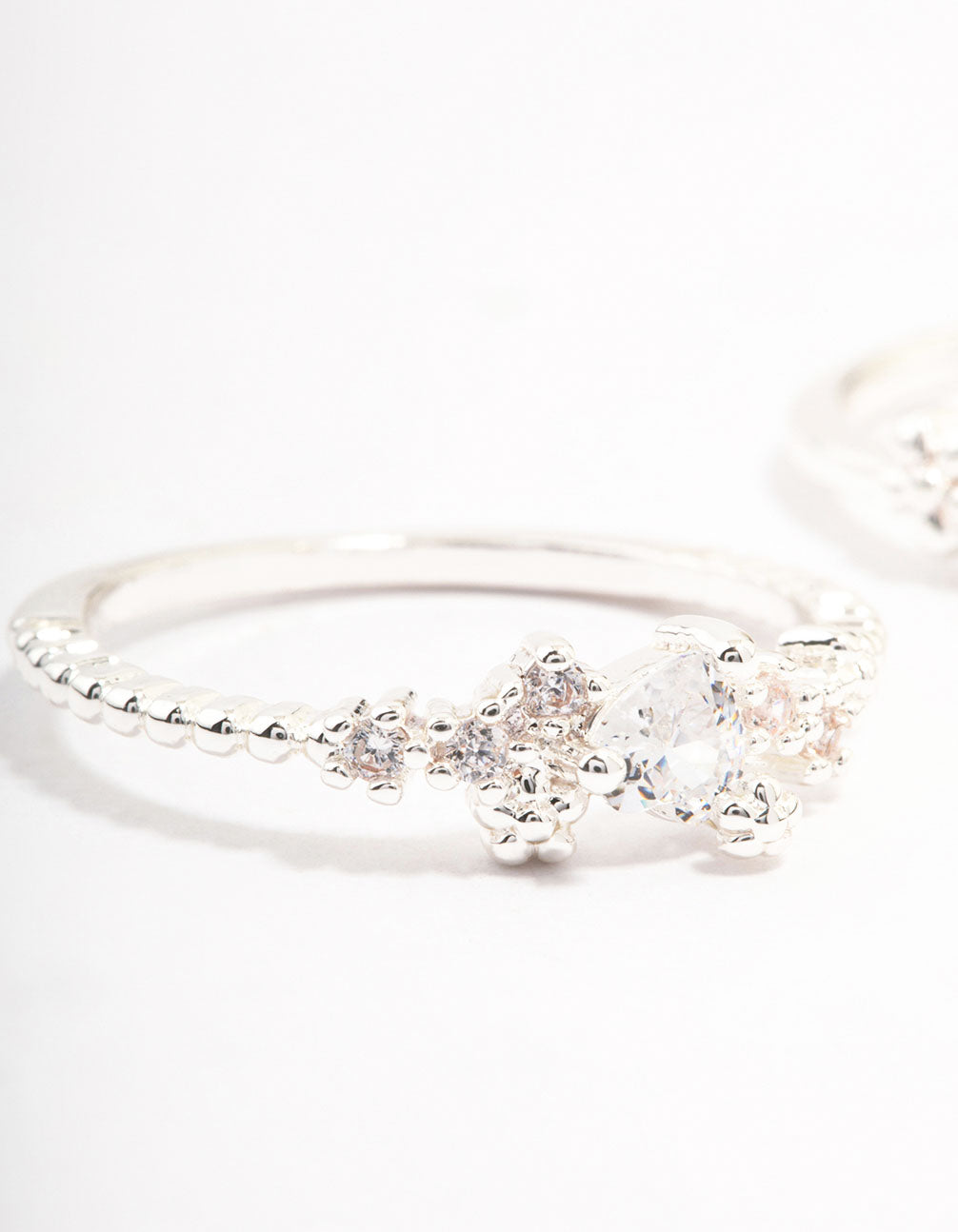 Silver Plated Floral Stone Stacking Rings