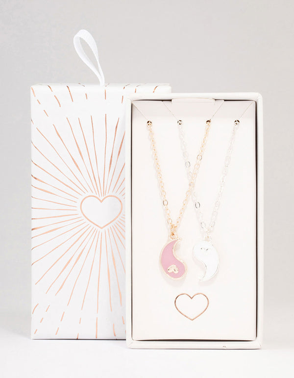 Two-Toned Heart Yin & Yang Necklace Pack
