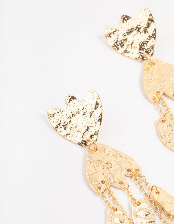 Gold Molten Flower & Petal Drop Earrings