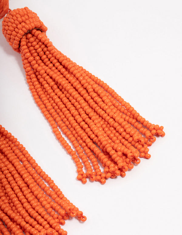 Orange Beaded Layered Fringe Drop Earrings