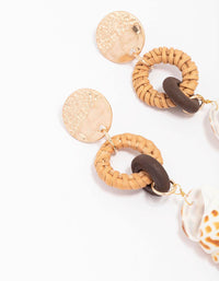 Worn Gold Genuine Shell Raffia Drop Earrings - link has visual effect only