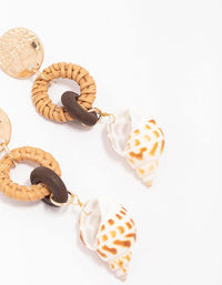 Worn Gold Genuine Shell Raffia Drop Earrings - link has visual effect only