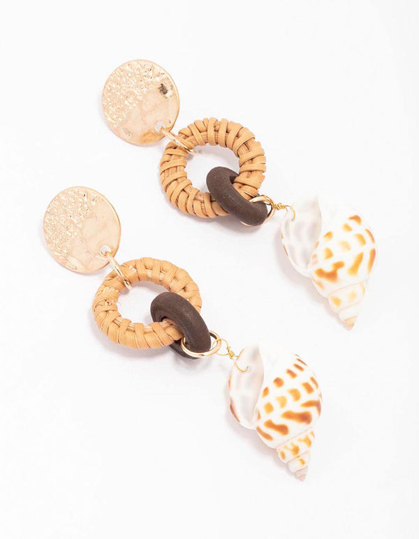 Worn Gold Genuine Shell Raffia Drop Earrings