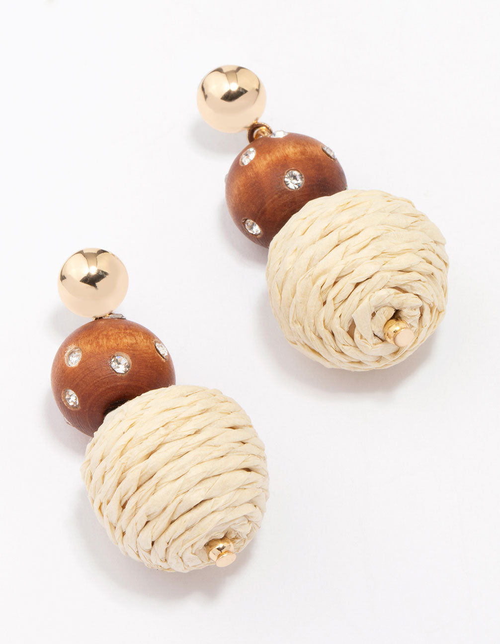 Wooden Raffia Ball Drop Earrings Lovisa