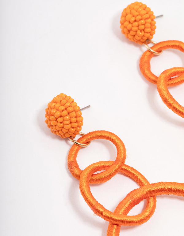 Orange Raffia Textured Circular Drop Earrings
