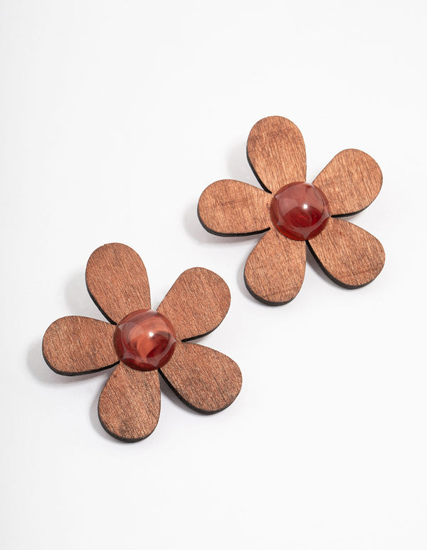 Wooden Flower Stud Earrings