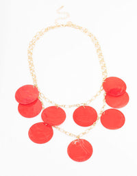 Gold & Red Genuine Shell Circular Layered Disc Necklace - link has visual effect only
