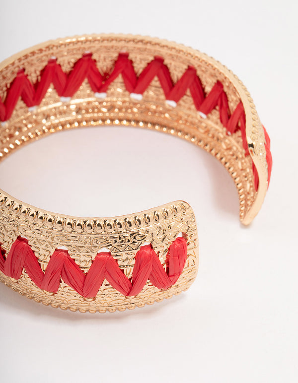 Natural Raffia Textured Wrist Cuff
