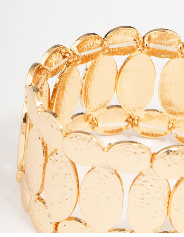 Gold Molten Mixed Oval Stretch Bracelet