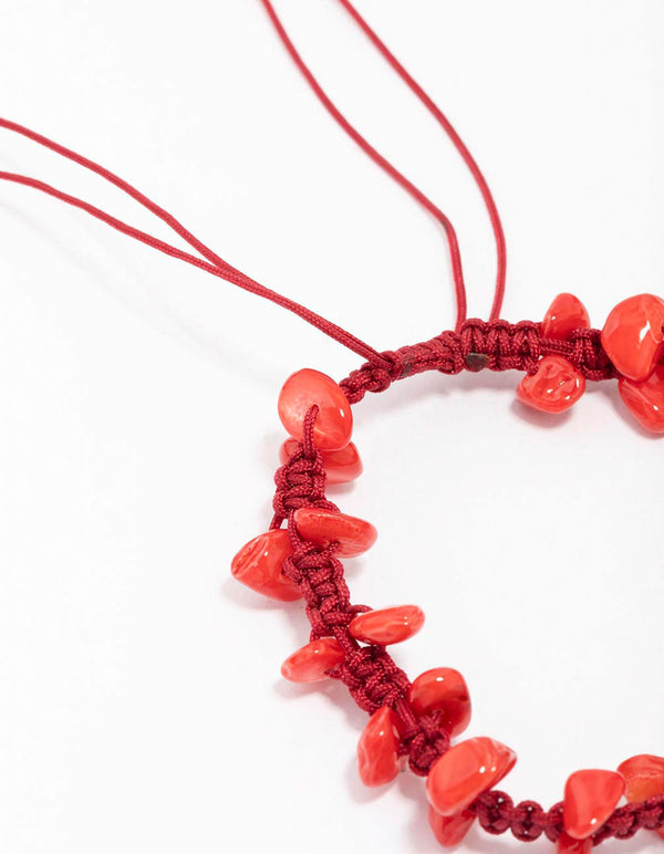 Red Mixed Bead Adjustable Cord Bracelet