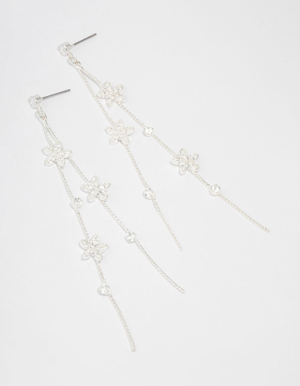 Silver Cubic Zirconia Flower Waterfall Drop Earrings