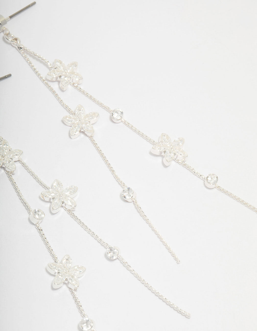Silver Cubic Zirconia Flower Waterfall Drop Earrings