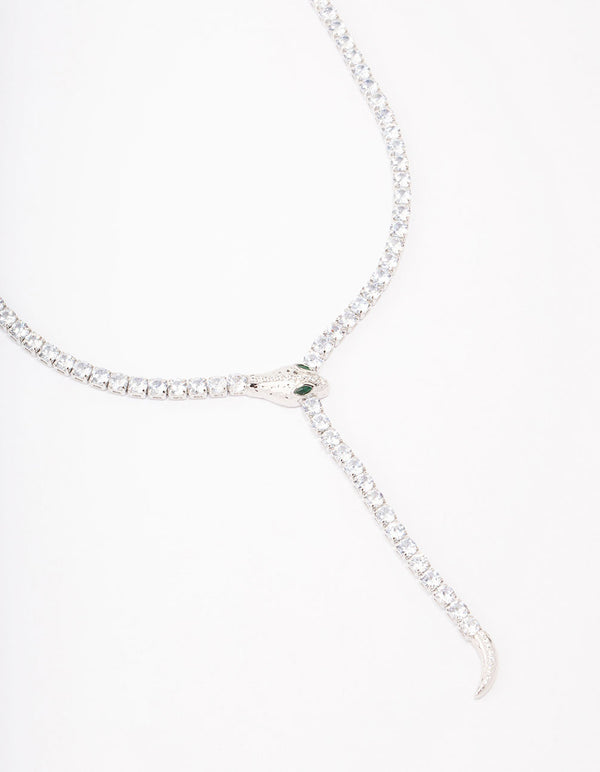 Silver Cubic Zirconia Snake Y-Shape Necklace