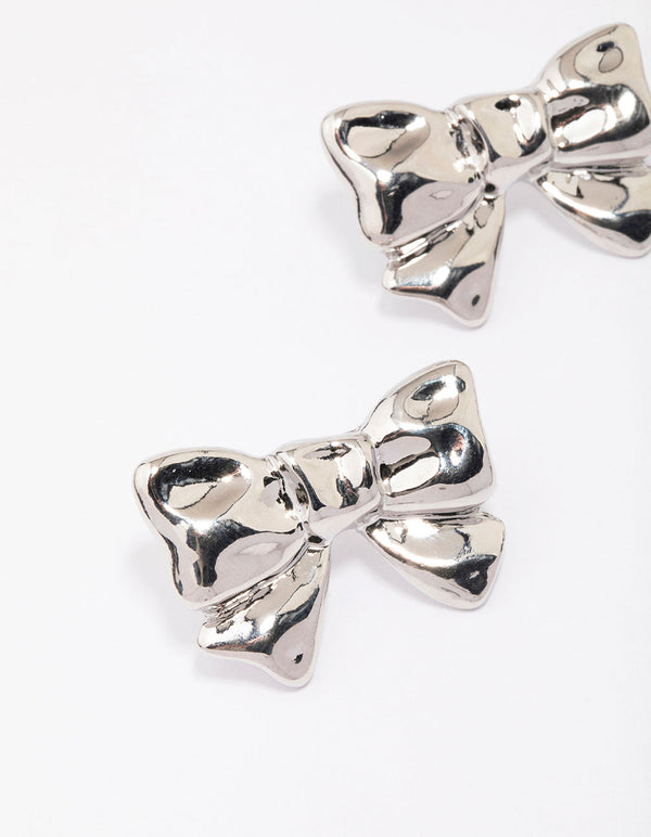 Silver Molten Bow Stud Earrings