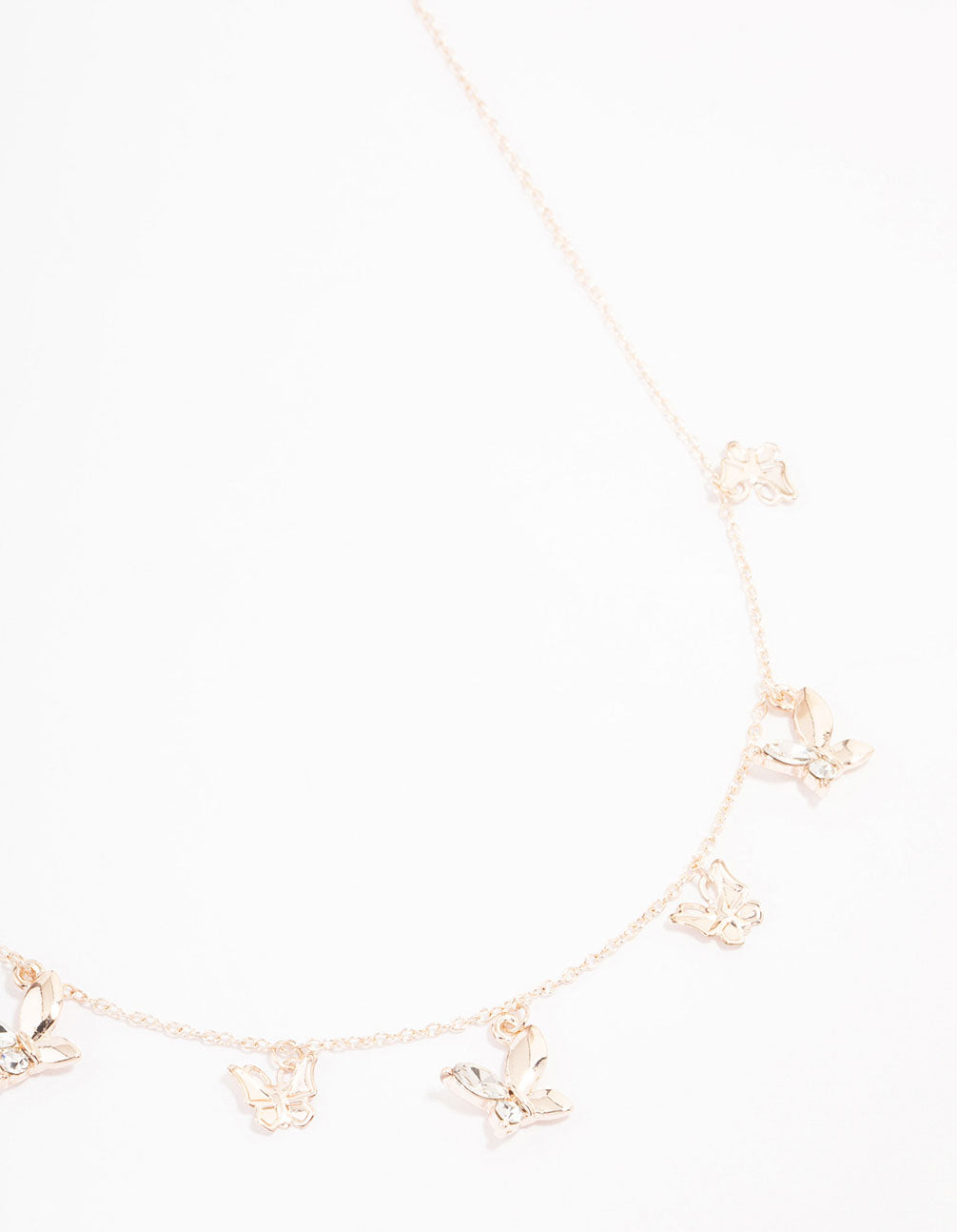 Rose Gold Butterfly Charm Diamante Necklace