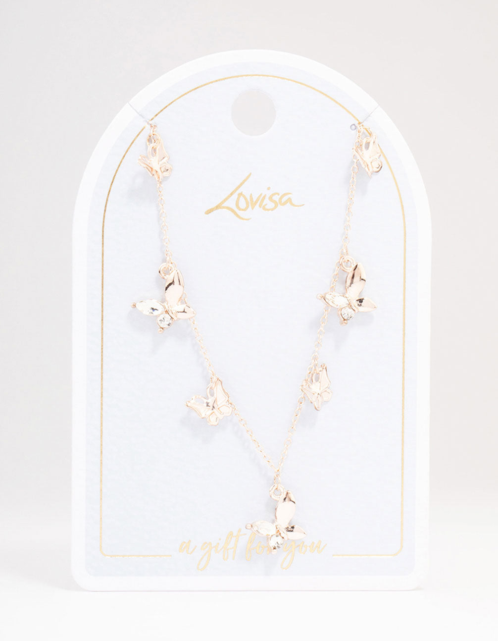 Rose Gold Butterfly Charm Diamante Necklace