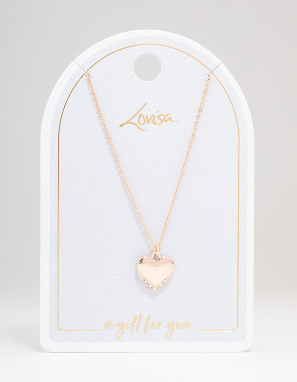 Rose Gold Simple Heart Diamante Necklace