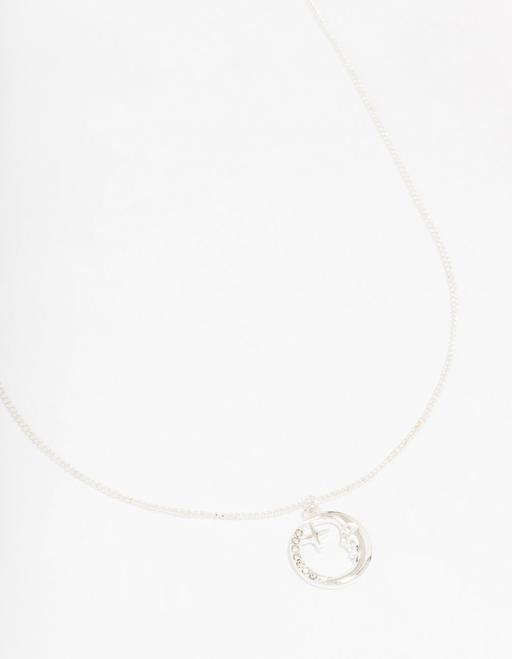 Silver Round Half Moon Pendant Necklace