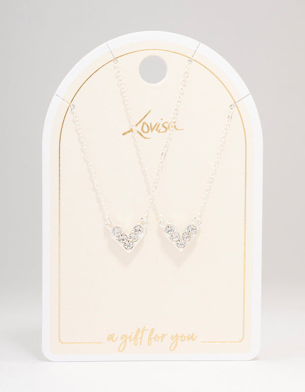 Silver Abstract Heart Diamante Necklace Pack