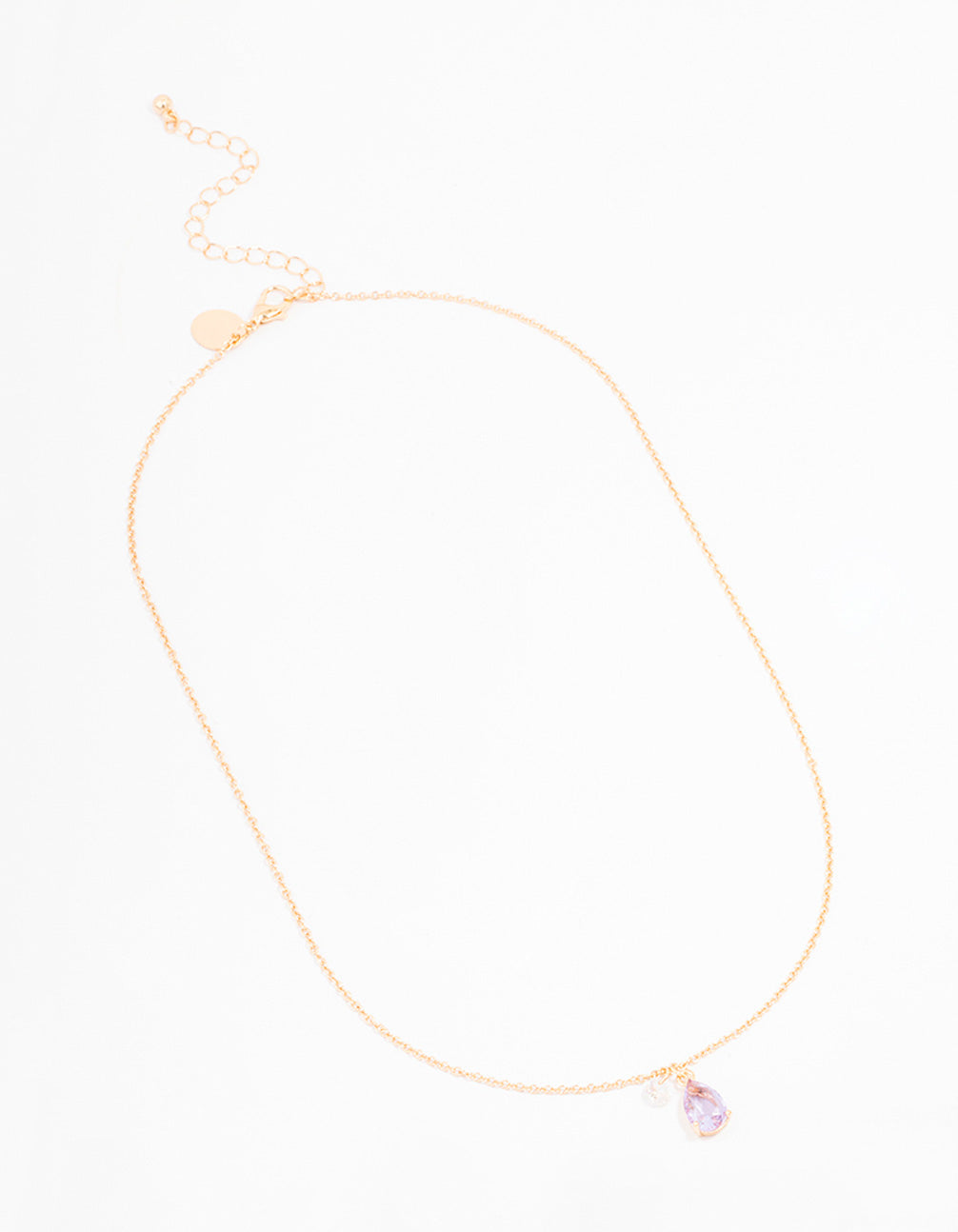 Gold Pear Acrylic Lilac Stone Pendant Necklace