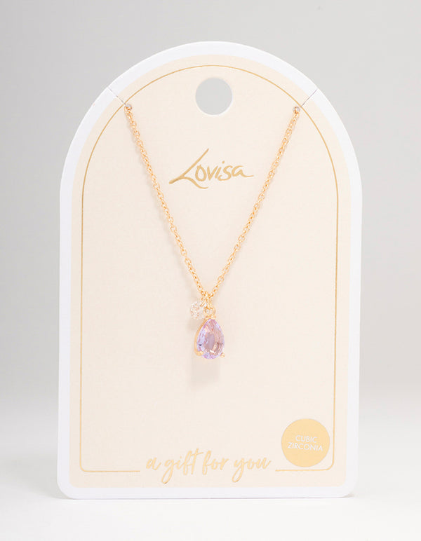 Gold Pear Acrylic Lilac Stone Pendant Necklace Lovisa