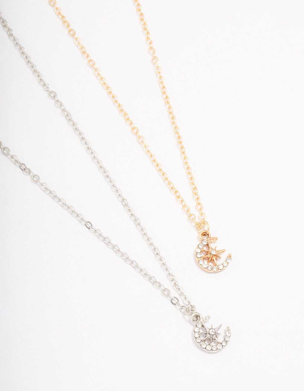 Gold & Silver Half Moon Diamante Pendant Necklace Pack