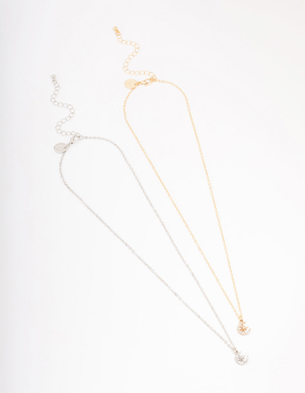 Gold & Silver Half Moon Diamante Pendant Necklace Pack