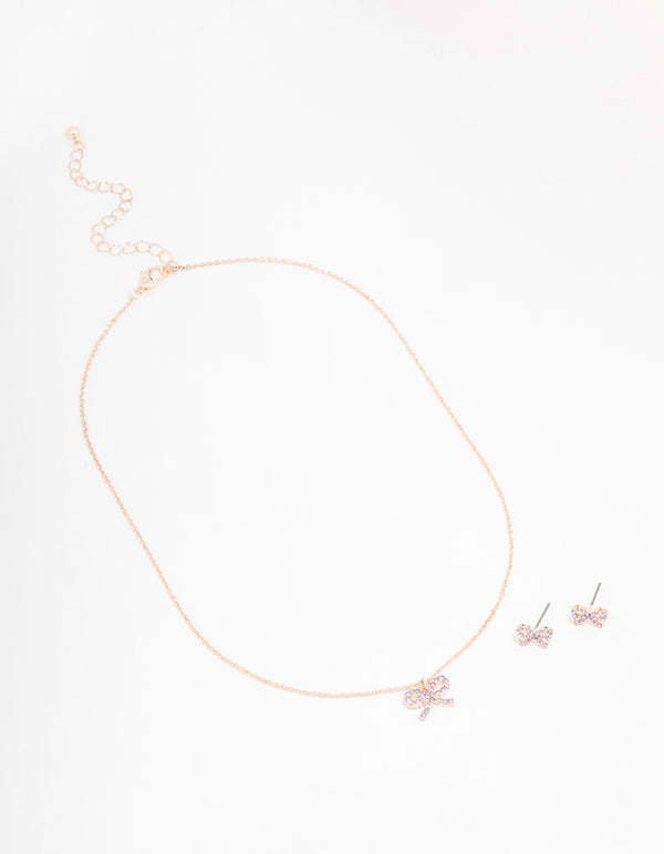 Rose Gold Bow Diamante Jewellery Set