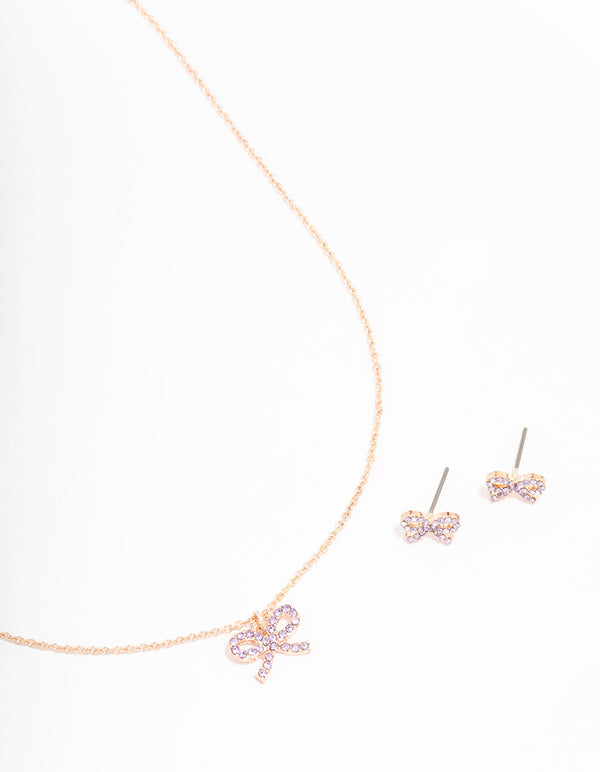 Rose Gold Bow Diamante Jewellery Set