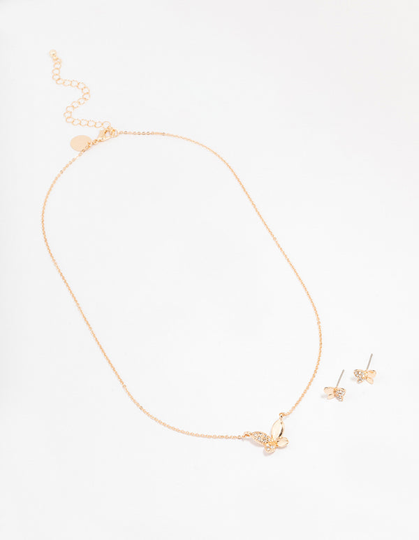 Gold Butterfly Diamante Jewellery Set