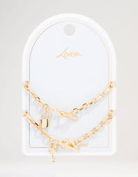 Gold Chunky Lock & Key Charm Bracelet Pack - link has visual effect only