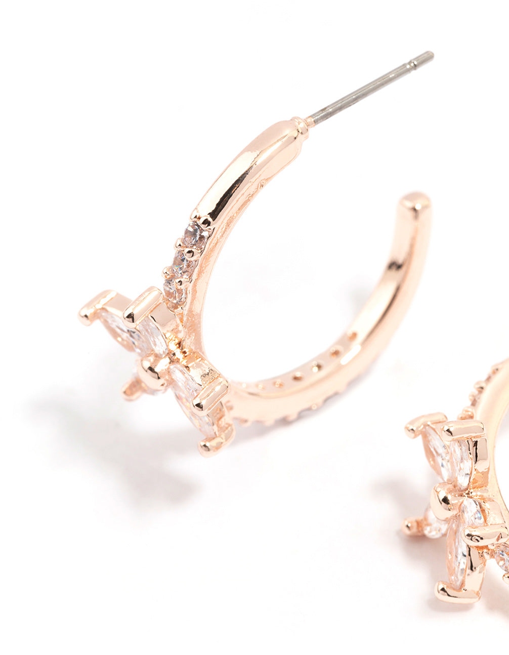 Rose Gold Diamante Flower Hoop Earrings