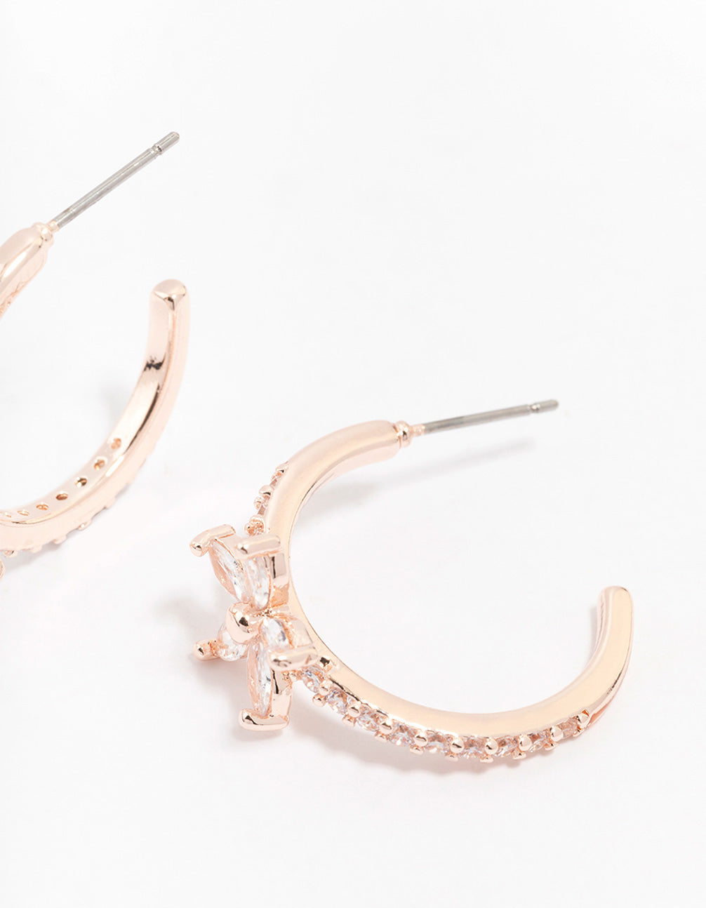 Rose Gold Diamante Flower Hoop Earrings