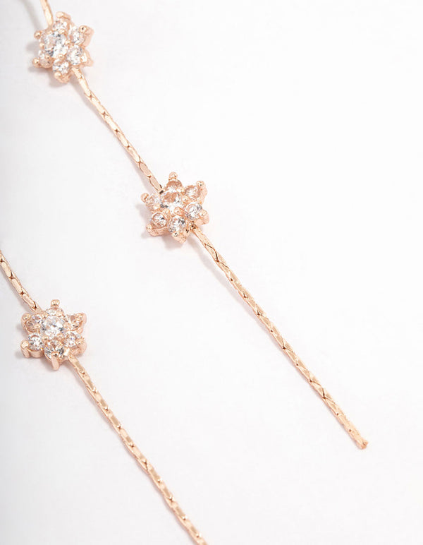Rose Gold Cubic Zirconia Floral Waterfall Drop Earrings