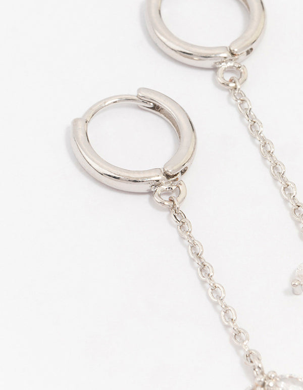 Silver Cubic Zirconia Diamante Floral Chain Drop Earrings