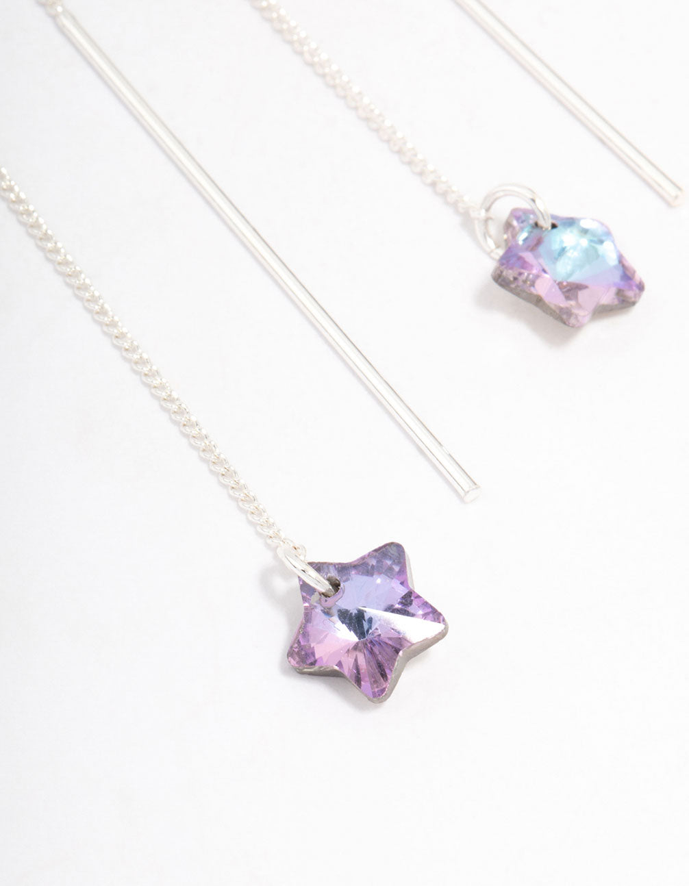 Silver Thread Through Star Drop Earrings