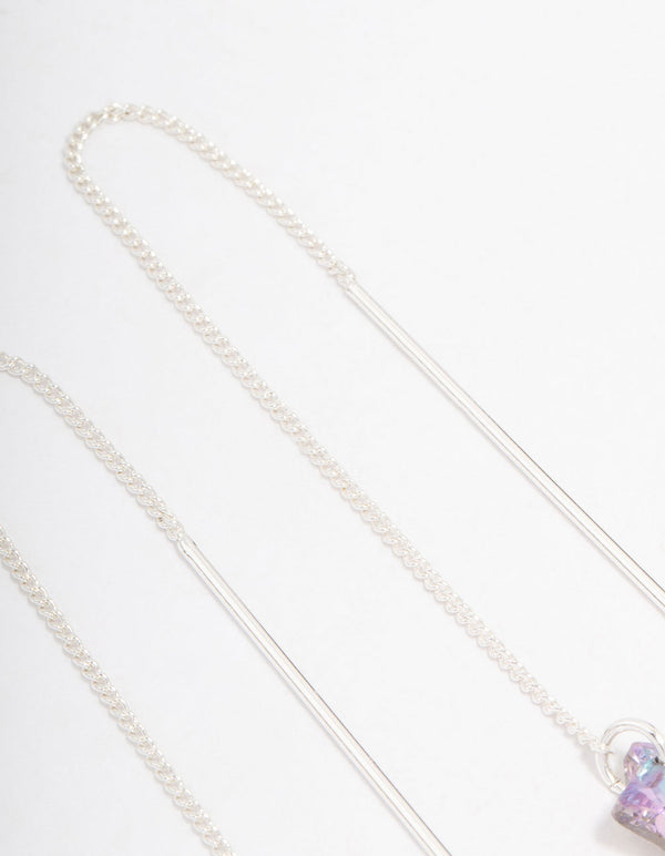 Silver Thread Through Star Drop Earrings