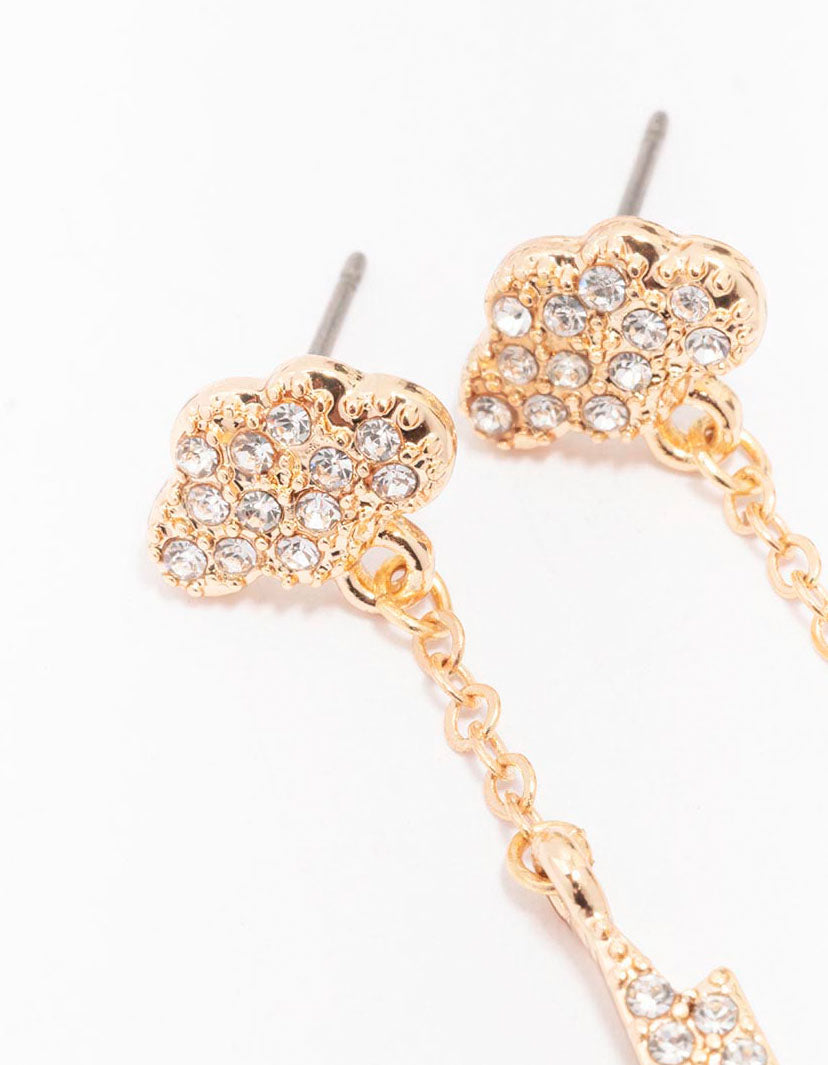 Gold Diamante Cloud & Lightning Drop Earrings