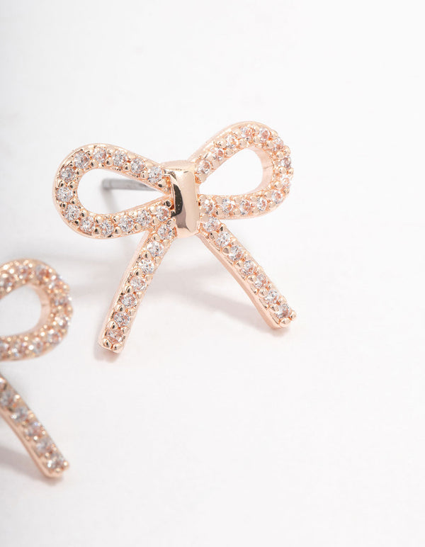 Rose Gold Cubic Zirconia Bow Stud Earrings