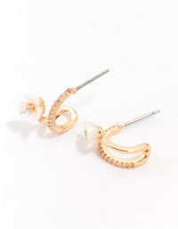 Gold Cubic Zirconia Flower Double Hoop Earrings - link has visual effect only