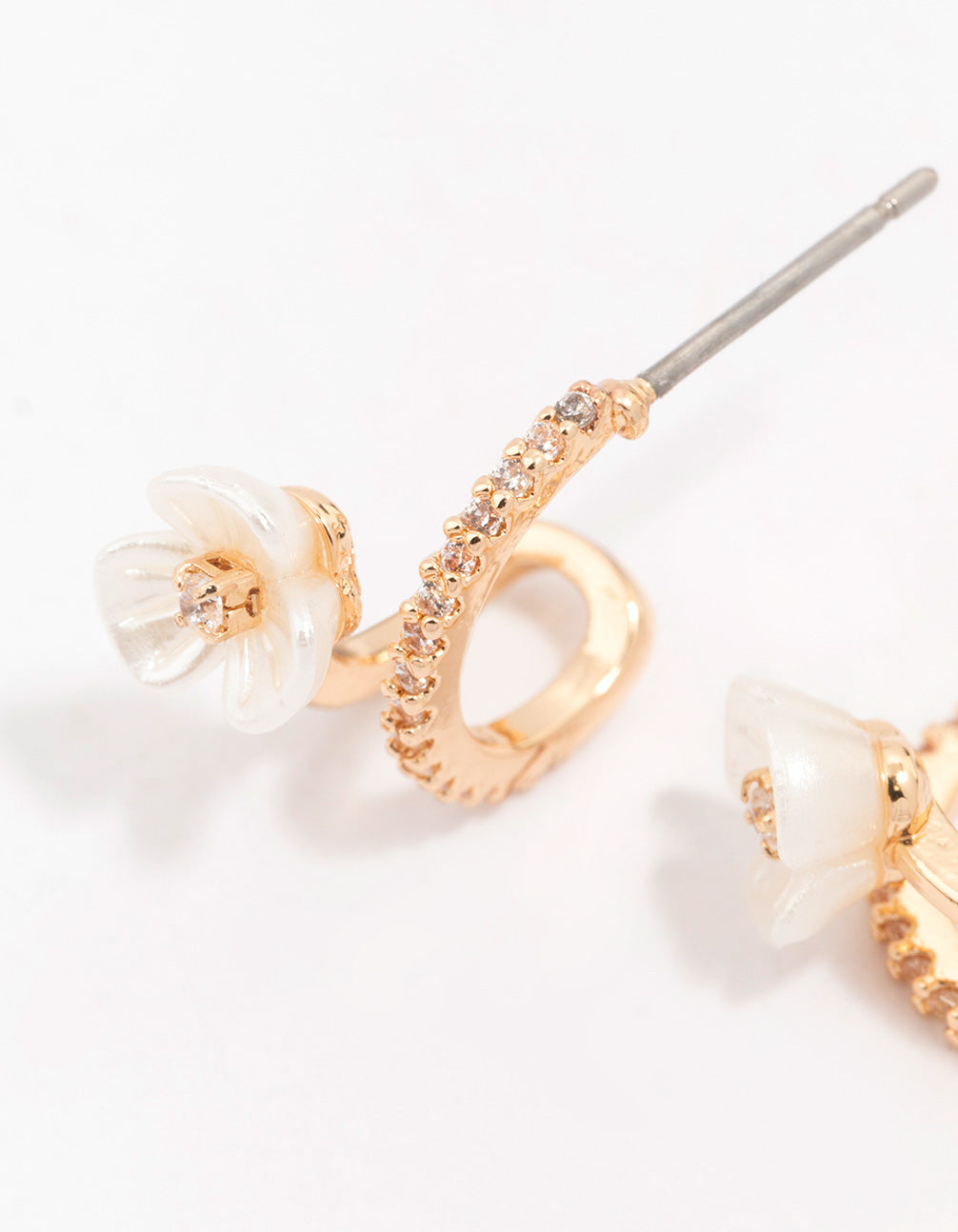 Gold Cubic Zirconia Flower Double Hoop Earrings