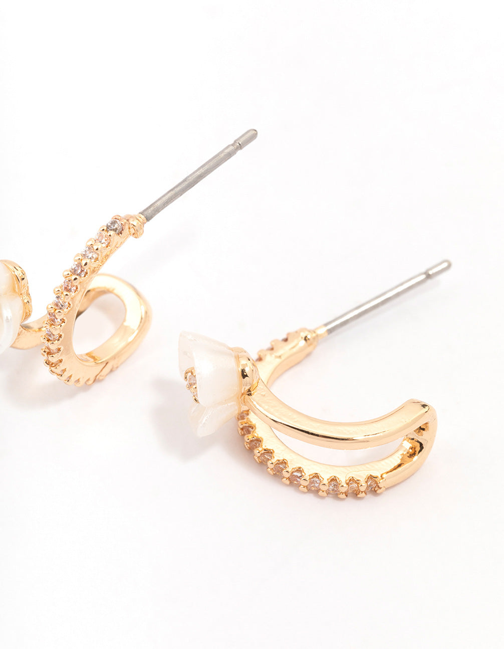 Gold Cubic Zirconia Flower Double Hoop Earrings