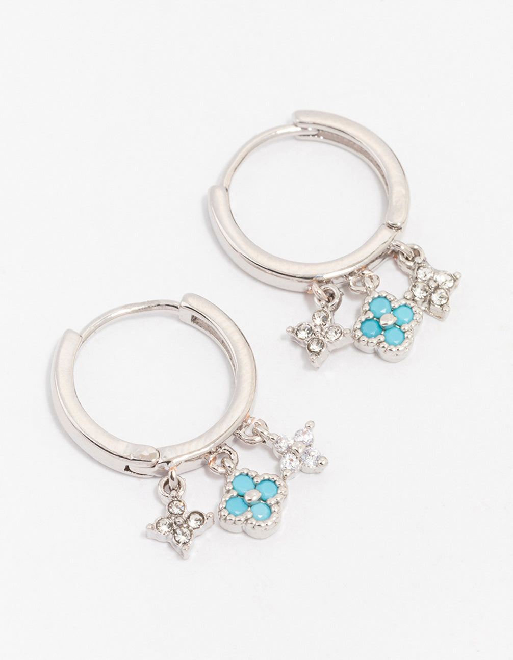 Silver Fine Triple Row Flower Huggie Hoop Earrings