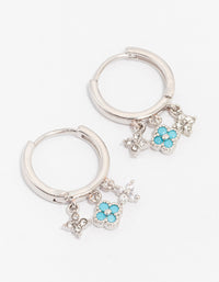 Silver Fine Triple Row Flower Huggie Hoop Earrings - link has visual effect only