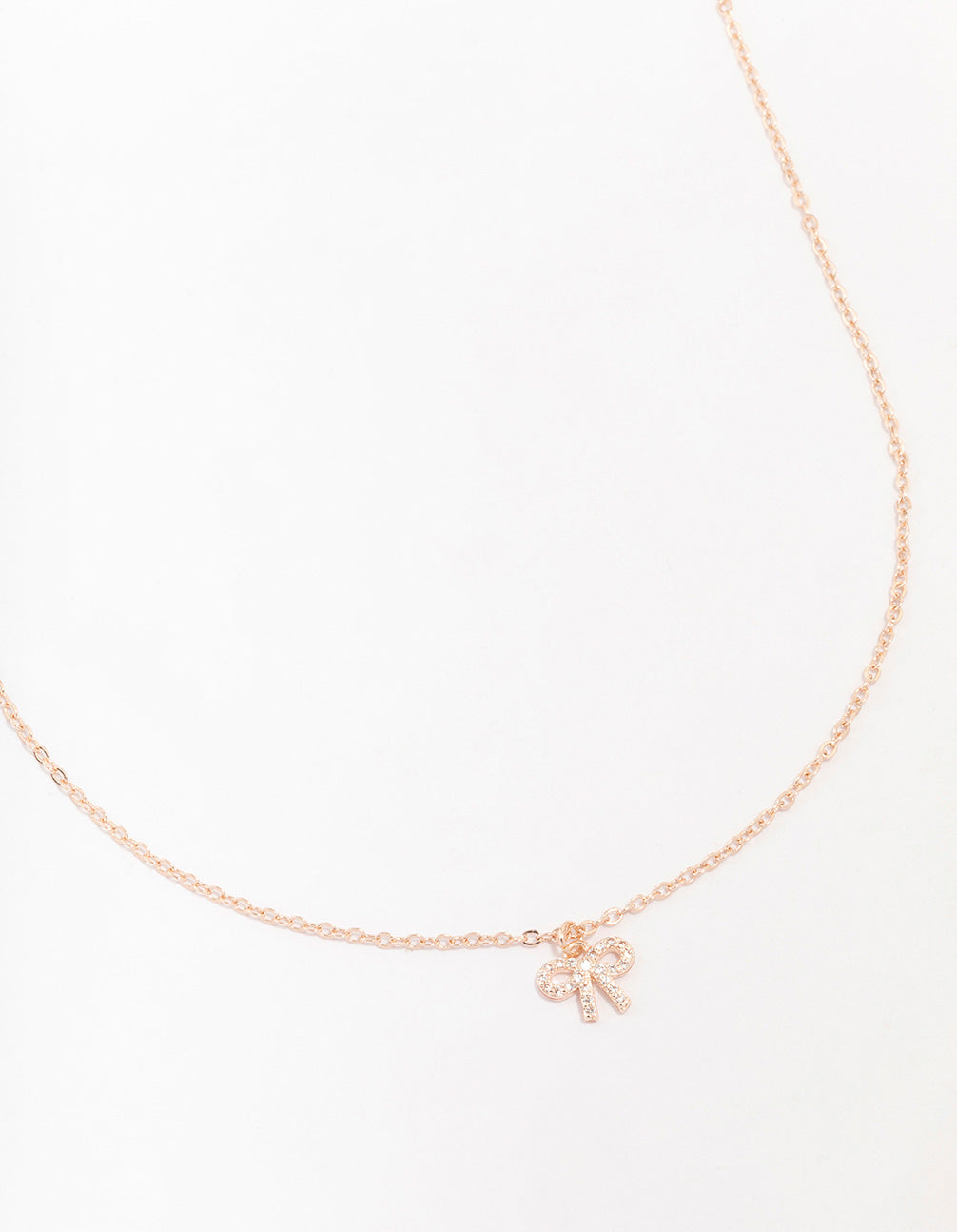 Rose Gold Cubic Zirconia Diamante Bow Pendant Necklace