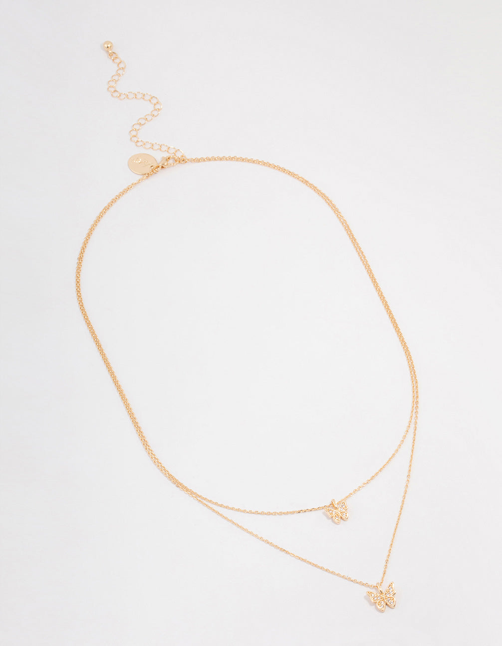 Gold Cubic Zirconia Double Row Butterfly Pendant Necklace