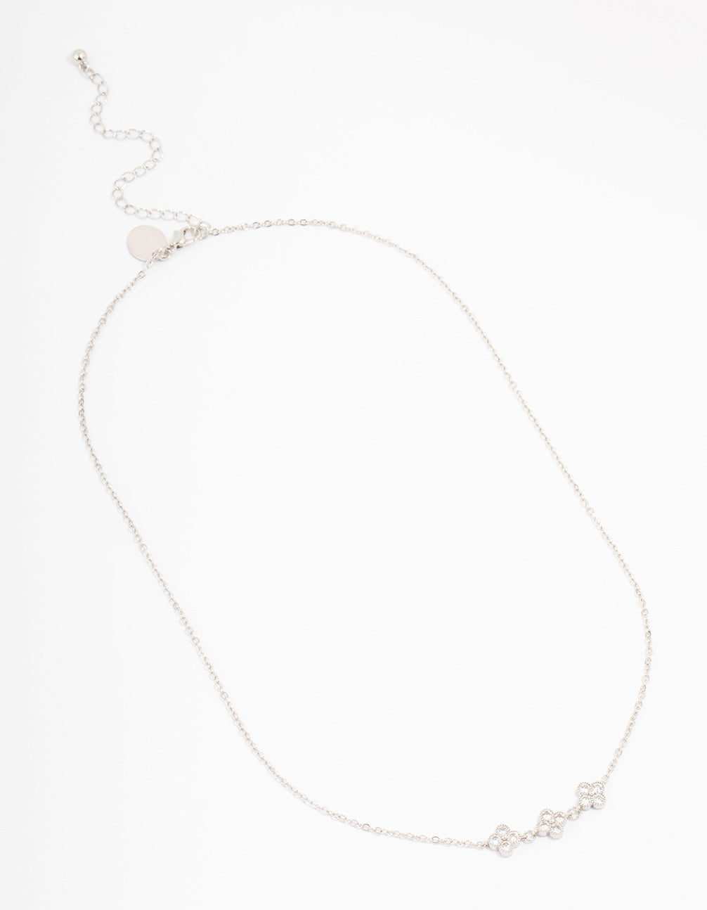 Silver Cubic Zirconia Station Flower Necklace